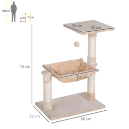 PawHut 70cm 2-Tier Cat Tree with Hammock Bed, Natural Sisal Scratching Post & Dangle Toy, Pet Scratch Stand - Aosom UK - thumbnail 3