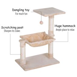 PawHut 70cm 2-Tier Cat Tree with Hammock Bed, Natural Sisal Scratching Post & Dangle Toy, Pet Scratch Stand - Aosom UK - thumbnail 6