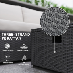 Outsunny Five Piece Rattan Garden Furniture Set with Gas Fire Pit Table and Footstool - Black and Cream White - thumbnail 7