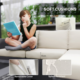 Outsunny Five Piece Rattan Garden Furniture Set with Gas Fire Pit Table and Footstool - Black and Cream White - thumbnail 8
