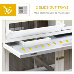PawHut Wooden Rabbit Hutch Two-Tier Guinea Pig Cage Elevated Multi-Door Pet House Bunny Cage w/ Rain Cover, Wheels, Slide-Out Tray, Grey - Aosom UK - thumbnail 7