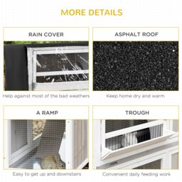 PawHut Wooden Rabbit Hutch Two-Tier Guinea Pig Cage Elevated Multi-Door Pet House Bunny Cage w/ Rain Cover, Wheels, Slide-Out Tray, Grey - Aosom UK - thumbnail 9