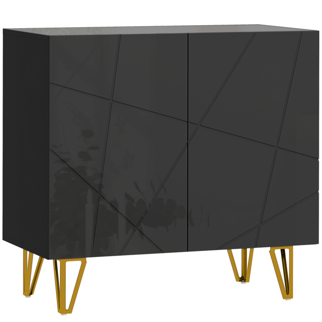 HOMCOM Modern Luxe High Gloss Sideboard, with Hairpin Legs - Black - image 1