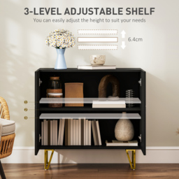 HOMCOM Modern Luxe High Gloss Sideboard, with Hairpin Legs - Black - thumbnail 6