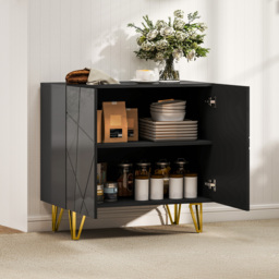HOMCOM Modern Luxe High Gloss Sideboard, with Hairpin Legs - Black - thumbnail 8
