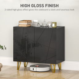 HOMCOM Modern Luxe High Gloss Sideboard, with Hairpin Legs - Black - thumbnail 4