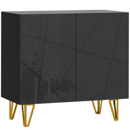 HOMCOM Modern Luxe High Gloss Sideboard, with Hairpin Legs - Black - thumbnail 1