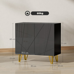 HOMCOM Modern Luxe High Gloss Sideboard, with Hairpin Legs - Black - thumbnail 3