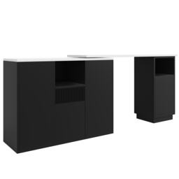 Kitchen Island with Marble-Effect Worktop, Storage Compartments, 360° Swivel Bar Table for Kitchen/Living Room, 198.5x30x72.5 cm, Black - Aosom UK - thumbnail 2