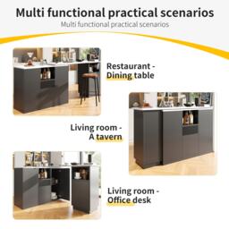 Kitchen Island with Marble-Effect Worktop, Storage Compartments, 360° Swivel Bar Table for Kitchen/Living Room, 198.5x30x72.5 cm, Black - Aosom UK - thumbnail 6