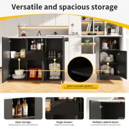 Kitchen Island with Marble-Effect Worktop, Storage Compartments, 360° Swivel Bar Table for Kitchen/Living Room, 198.5x30x72.5 cm, Black - Aosom UK - thumbnail 4
