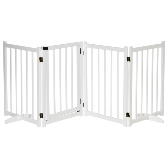 PawHut Freestanding Pet Gate: Wooden Foldable Barrier for Small to Medium Dogs, 4 Panel Design, White - Aosom UK - image 1