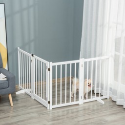 PawHut Freestanding Pet Gate: Wooden Foldable Barrier for Small to Medium Dogs, 4 Panel Design, White - Aosom UK - thumbnail 9