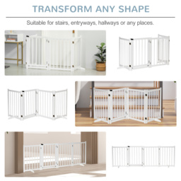 PawHut Freestanding Pet Gate: Wooden Foldable Barrier for Small to Medium Dogs, 4 Panel Design, White - Aosom UK - thumbnail 4