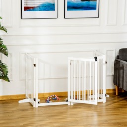 PawHut Freestanding Pet Gate: Wooden Foldable Barrier for Small to Medium Dogs, 4 Panel Design, White - Aosom UK - thumbnail 2