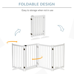 PawHut Freestanding Pet Gate: Wooden Foldable Barrier for Small to Medium Dogs, 4 Panel Design, White - Aosom UK - thumbnail 5