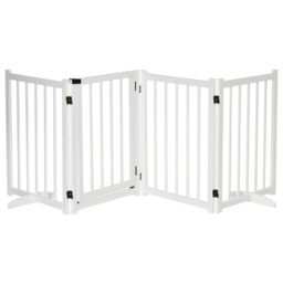 PawHut Freestanding Pet Gate: Wooden Foldable Barrier for Small to Medium Dogs, 4 Panel Design, White - Aosom UK