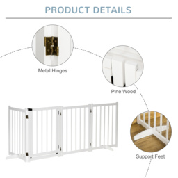PawHut Freestanding Pet Gate: Wooden Foldable Barrier for Small to Medium Dogs, 4 Panel Design, White - Aosom UK - thumbnail 6