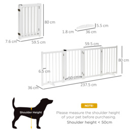 PawHut Freestanding Pet Gate: Wooden Foldable Barrier for Small to Medium Dogs, 4 Panel Design, White - Aosom UK - thumbnail 3