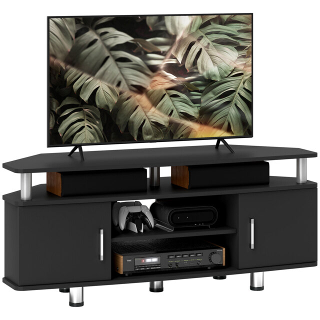 HOMCOM TV Unit Cabinet for TVs up to 55 Inch, Entertainment Center with 2 Storage Shelves and Cupboards, for Living Room, Black - Aosom UK - image 1