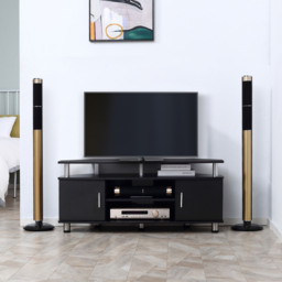 HOMCOM TV Unit Cabinet for TVs up to 55 Inch, Entertainment Center with 2 Storage Shelves and Cupboards, for Living Room, Black - Aosom UK - thumbnail 2