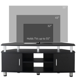 HOMCOM TV Unit Cabinet for TVs up to 55 Inch, Entertainment Center with 2 Storage Shelves and Cupboards, for Living Room, Black - Aosom UK - thumbnail 4