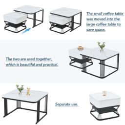 Nesting Coffee Table Set with Open Storage Shelf, Space-Saving Center Table Set with MDF Tops, 70L x 70W x 45H cm, White+Black - Aosom UK - thumbnail 4