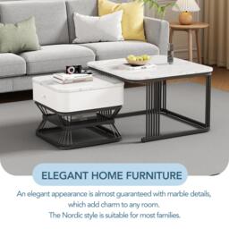 Nesting Coffee Table Set with Open Storage Shelf, Space-Saving Center Table Set with MDF Tops, 70L x 70W x 45H cm, White+Black - Aosom UK - thumbnail 8