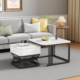 Nesting Coffee Table Set with Open Storage Shelf, Space-Saving Center Table Set with MDF Tops, 70L x 70W x 45H cm, White+Black - Aosom UK - thumbnail 1