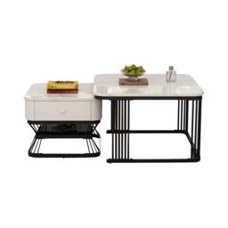 Nesting Coffee Table Set with Open Storage Shelf, Space-Saving Center Table Set with MDF Tops, 70L x 70W x 45H cm, White+Black - Aosom UK - thumbnail 2