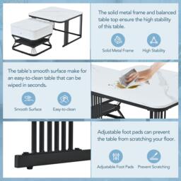 Nesting Coffee Table Set with Open Storage Shelf, Space-Saving Center Table Set with MDF Tops, 70L x 70W x 45H cm, White+Black - Aosom UK - thumbnail 6
