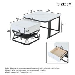 Nesting Coffee Table Set with Open Storage Shelf, Space-Saving Center Table Set with MDF Tops, 70L x 70W x 45H cm, White+Black - Aosom UK - thumbnail 3
