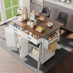 Farmhouse Style Kitchen Island Trolley with Adjustable Shelf, Easy Assembly, Perfect for Kitchen, Living Room, 140L x 73W x 90.5H cm, White - Aosom.UK - thumbnail 7
