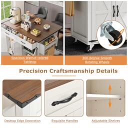 Farmhouse Style Kitchen Island Trolley with Adjustable Shelf, Easy Assembly, Perfect for Kitchen, Living Room, 140L x 73W x 90.5H cm, White - Aosom.UK - thumbnail 5