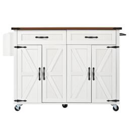 Farmhouse Style Kitchen Island Trolley with Adjustable Shelf, Easy Assembly, Perfect for Kitchen, Living Room, 140L x 73W x 90.5H cm, White - Aosom.UK - thumbnail 2