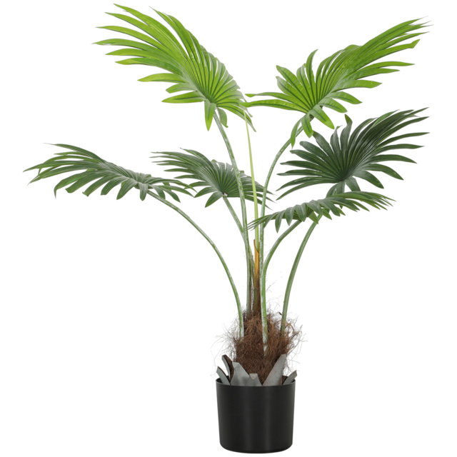 HOMCOM 94cm Artificial Palm Tree, Decorative Artificial Plant with Lifelike PEVA Leaves and Coconut Coir, Fake Tree with Plastic Pot and Flocking for Home Office Decor, Green - image 1