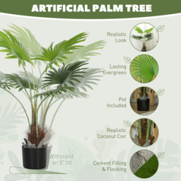 HOMCOM 94cm Artificial Palm Tree, Decorative Artificial Plant with Lifelike PEVA Leaves and Coconut Coir, Fake Tree with Plastic Pot and Flocking for Home Office Decor, Green - thumbnail 4