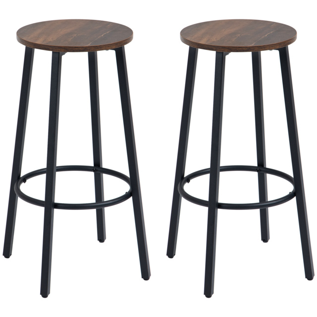 HOMCOM Industrial Bar Chair Set of 2: Steel Legs, Round Footrest, Rustic Brown for Dining Areas, Counter Bar Stool - Aosom UK - image 1
