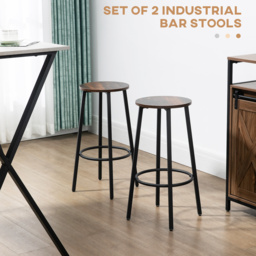 HOMCOM Industrial Bar Chair Set of 2: Steel Legs, Round Footrest, Rustic Brown for Dining Areas, Counter Bar Stool - Aosom UK - thumbnail 4