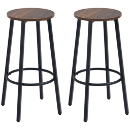 HOMCOM Industrial Bar Chair Set of 2: Steel Legs, Round Footrest, Rustic Brown for Dining Areas, Counter Bar Stool - Aosom UK - thumbnail 1