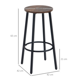 HOMCOM Industrial Bar Chair Set of 2: Steel Legs, Round Footrest, Rustic Brown for Dining Areas, Counter Bar Stool - Aosom UK - thumbnail 3