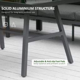 Outsunny 4 Piece L-shaped Garden Furniture Set 8-Seater Aluminium Outdoor Dining Set Conversation Sofa Set w/ Bench, Dining Table & Cushions, Grey - thumbnail 6