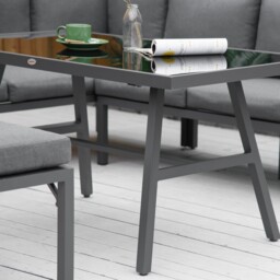 Outsunny 4 Piece L-shaped Garden Furniture Set 8-Seater Aluminium Outdoor Dining Set Conversation Sofa Set w/ Bench, Dining Table & Cushions, Grey - thumbnail 9