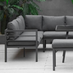 Outsunny 4 Piece L-shaped Garden Furniture Set 8-Seater Aluminium Outdoor Dining Set Conversation Sofa Set w/ Bench, Dining Table & Cushions, Grey - thumbnail 8
