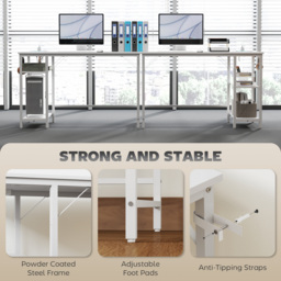 HOMCOM 120 x 60 cm Computer Desk with Power Outlets and Reversible Shelves - White - thumbnail 7
