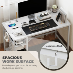 HOMCOM 120 x 60 cm Computer Desk with Power Outlets and Reversible Shelves - White - thumbnail 6