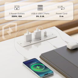 HOMCOM 120 x 60 cm Computer Desk with Power Outlets and Reversible Shelves - White - thumbnail 4