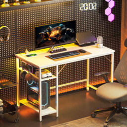 HOMCOM 120 x 60 cm Computer Desk with Power Outlets and Reversible Shelves - White - thumbnail 9
