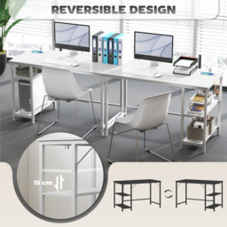 HOMCOM 120 x 60 cm Computer Desk with Power Outlets and Reversible Shelves - White - thumbnail 5