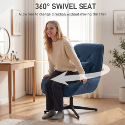 HOMCOM Accent Chair, Chenille Upholstered Swivel Armchair with Lumbar Pillow, High Back, Deep Seat and Metal Legs, Dark Blue - thumbnail 7